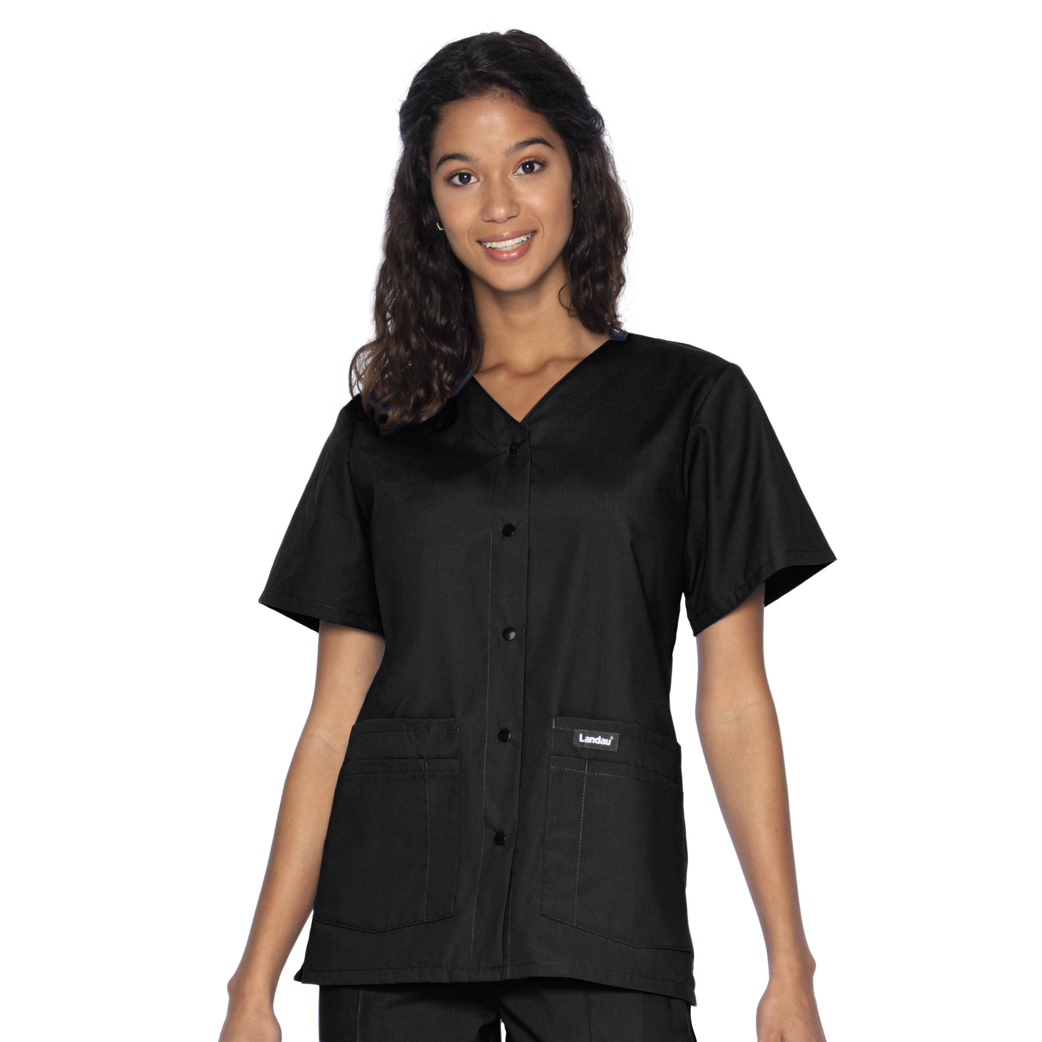 Landau 8232 Women's Four-Pocket Snap-Front V-Neck Top
