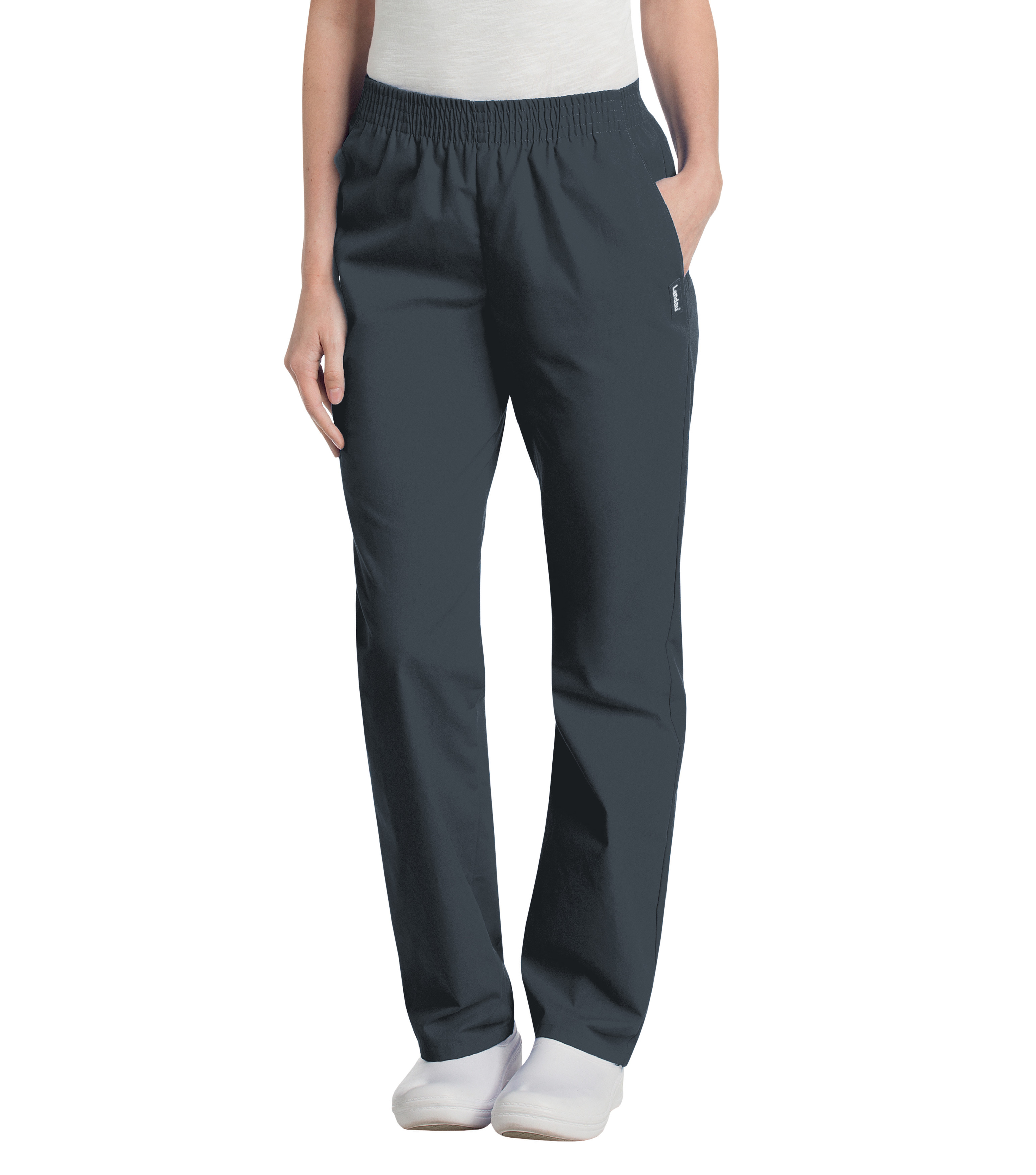 Landau 8327 Women's Two-Pocket High-Rise Elastic Waist Straight Leg Pant