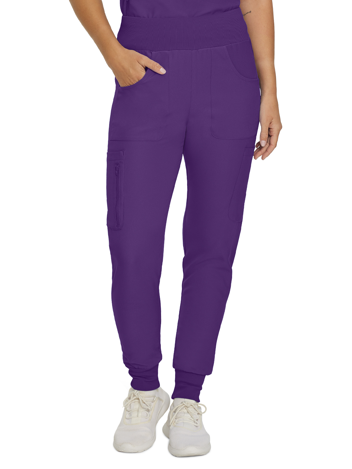 Landau LB401 Women's Seven-Pocket Mid-Rise Rib-Knit Elastic Waist Cargo Pant