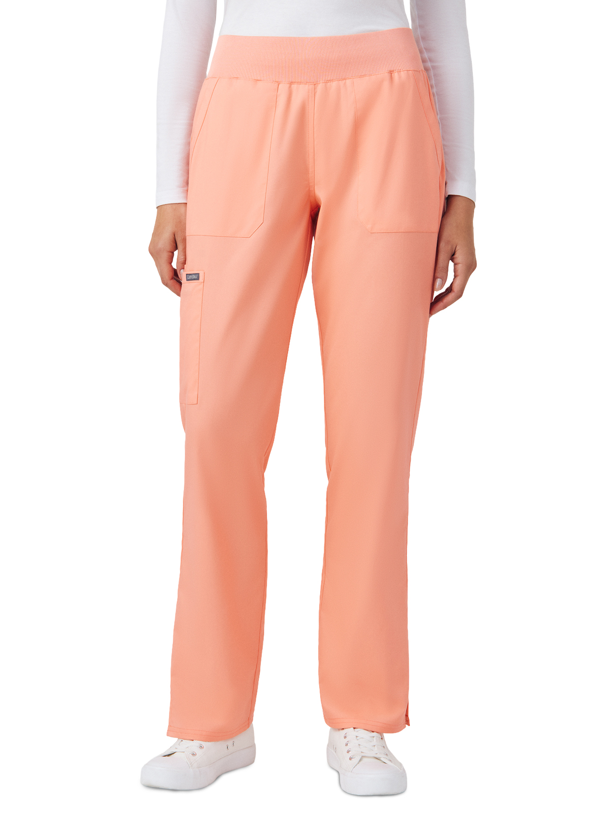 Landau LB405 Women's Five-Pocket Mid-Rise Rib-Knit Elastic Waist Straight Leg Pant