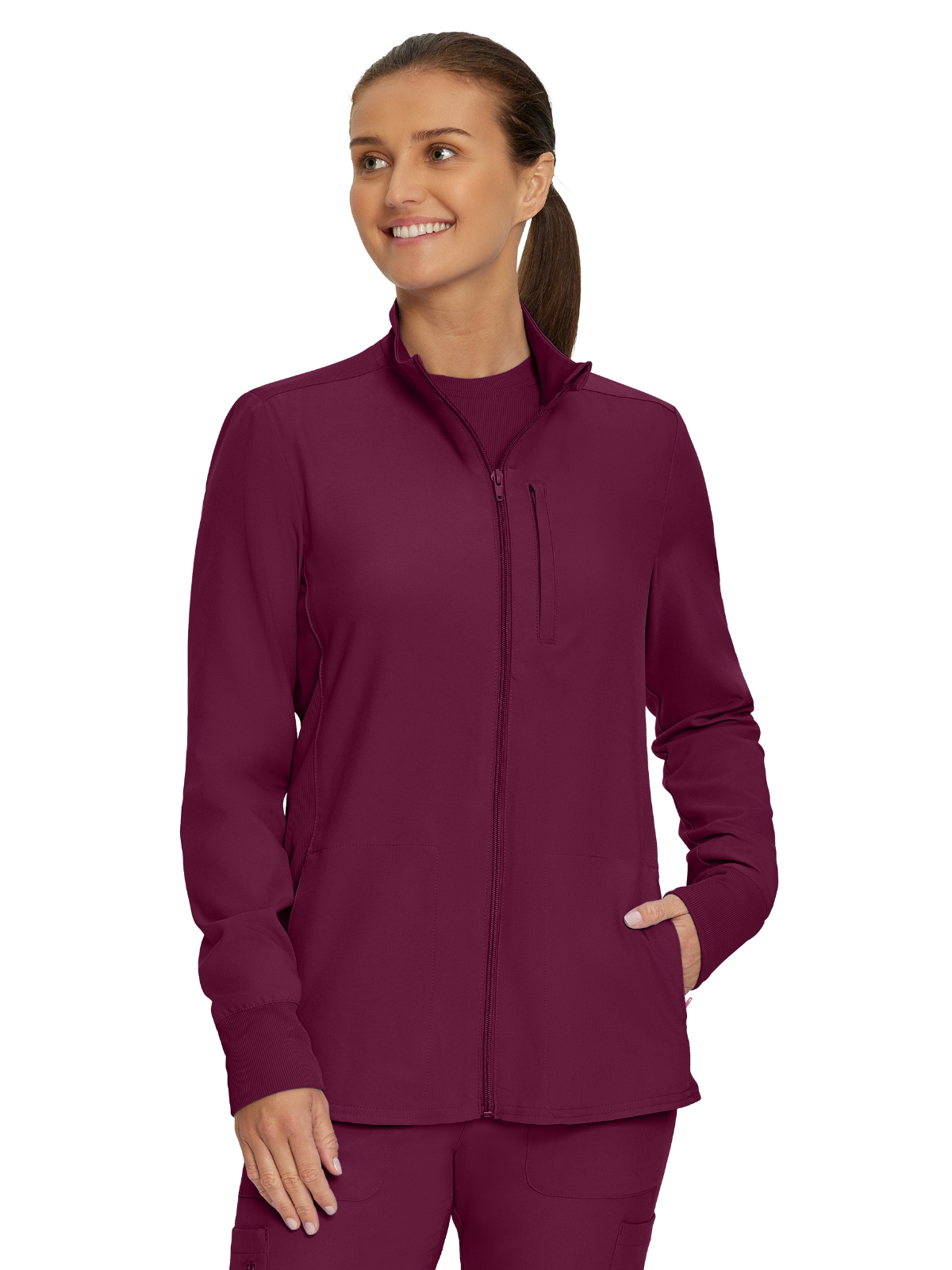 Landau LJ700 Women's Three-Pocket Mock-Neck Zip-Front Jacket