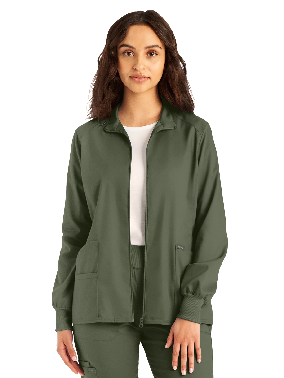 Landau LJ701 Women's Three-Pocket Mock Neck Zip-Front Jacket