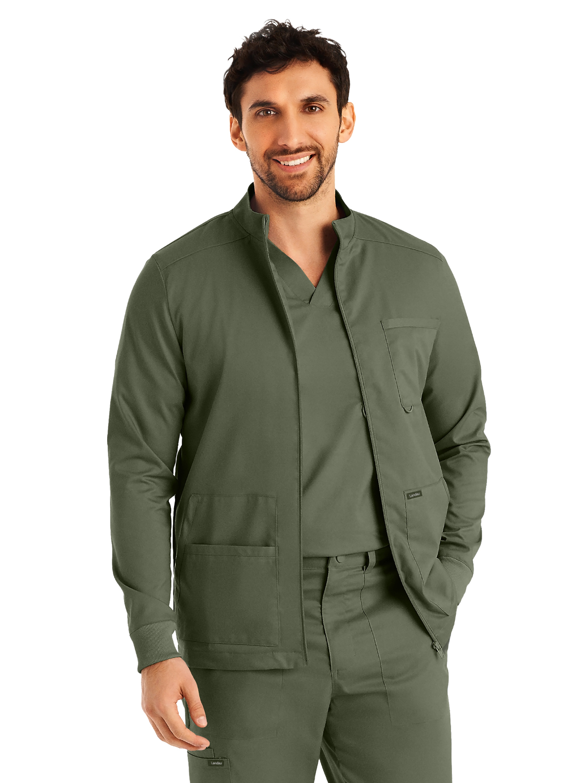 Landau LJ702 Men's Four-Pocket Mock Neck Zip-Front Jacket