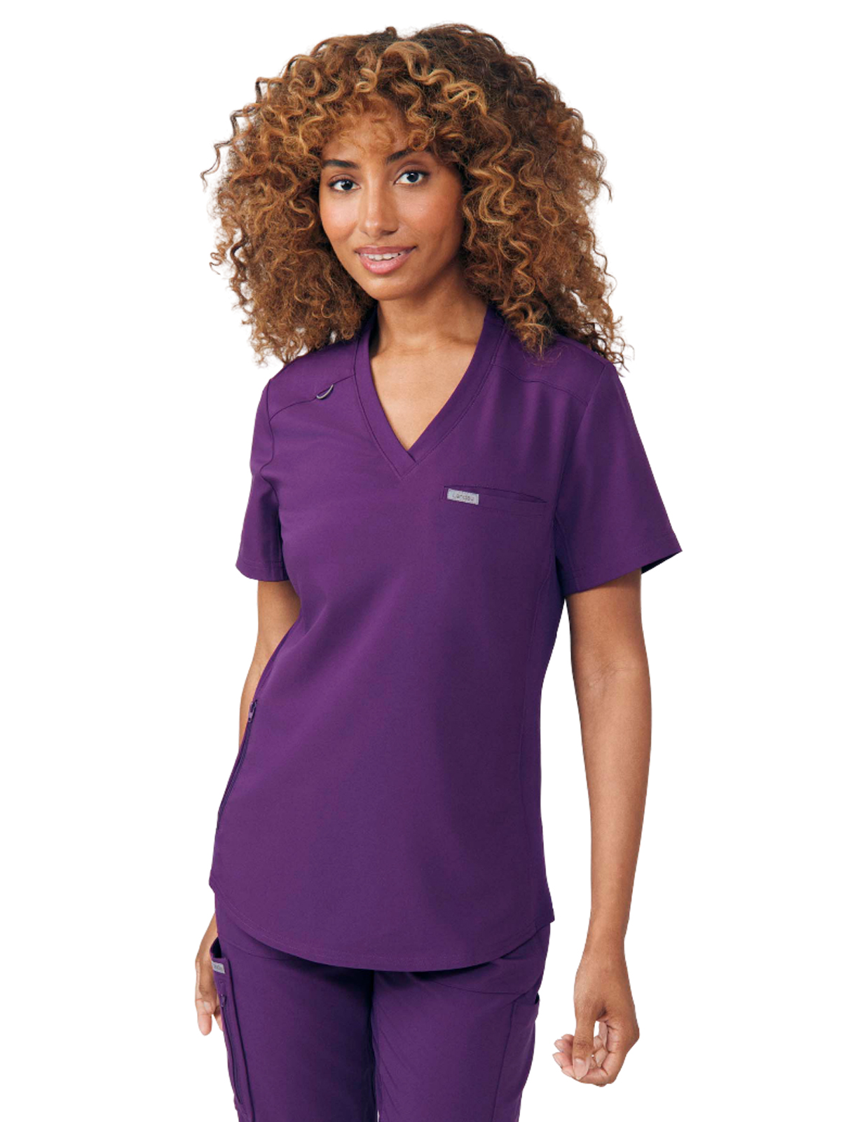 Landau LT101 Women's Two-Pocket Shirttail Hemline V-Neck Top