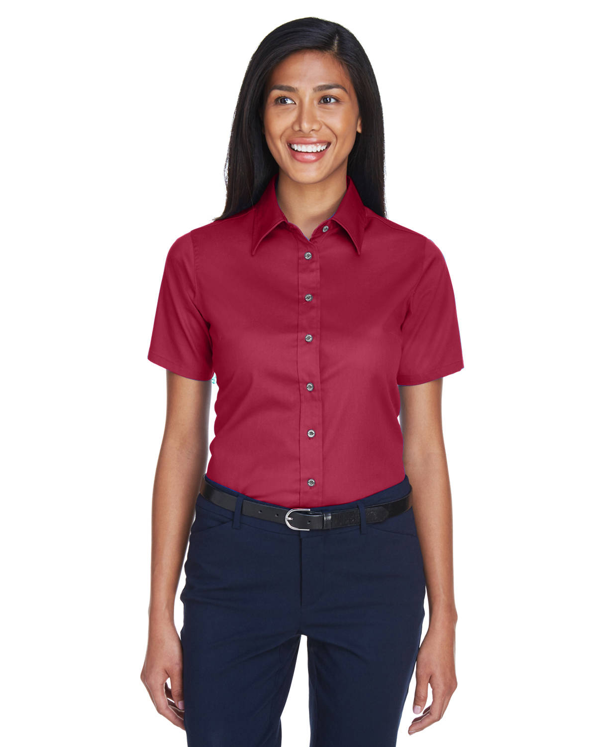 Harriton M500SW Women's Easy Blend Short-Sleeve Twill Shirt withStain-Release