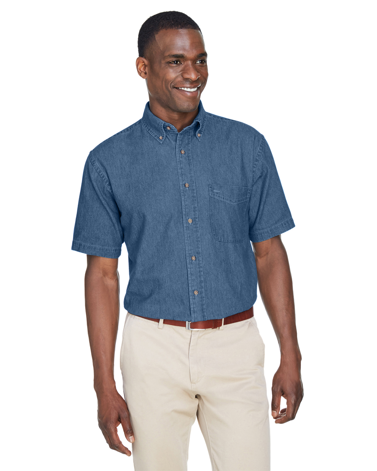 Harriton M550S Men's 6.5 oz. Short-Sleeve Denim Shirt