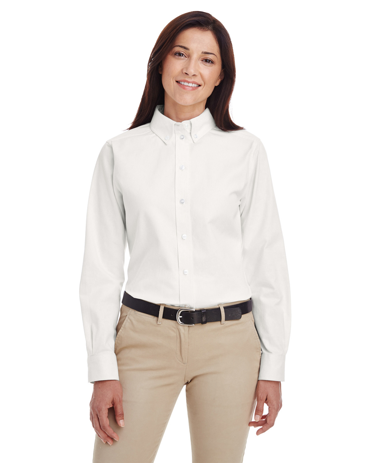 Harriton M581W Women's Foundation 100% Cotton Long-Sleeve Twill Shirt withTeflon