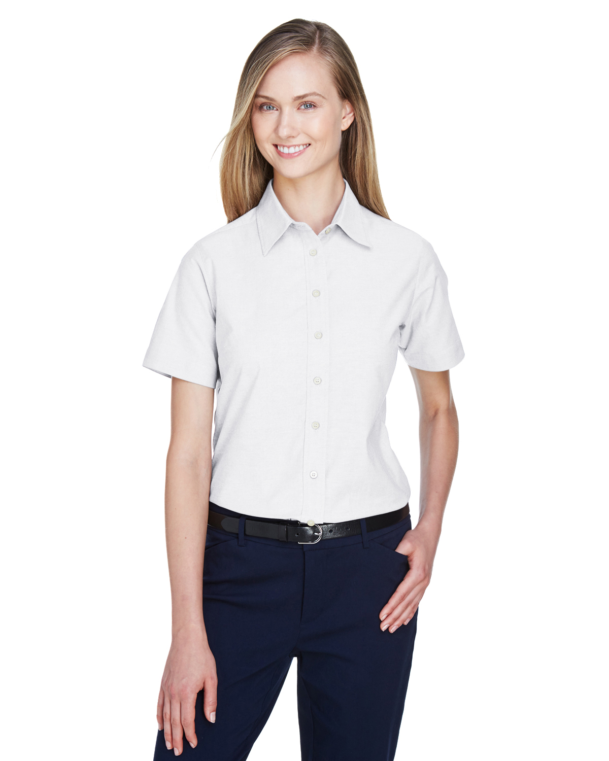 Harriton M600SW Women's Short-Sleeve Oxford with Stain-Release