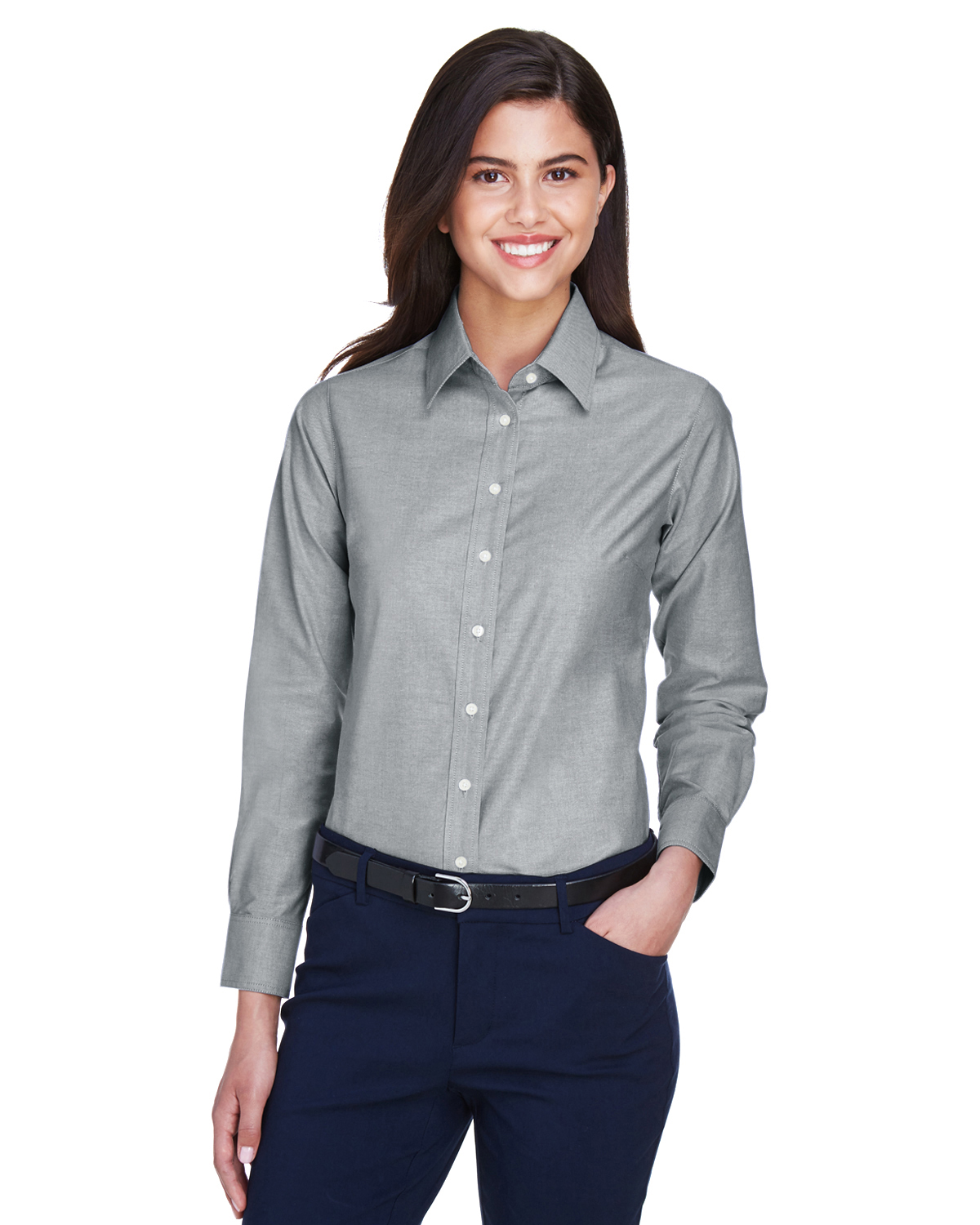 Harriton M600W Women's Long-Sleeve Oxford with Stain-Release