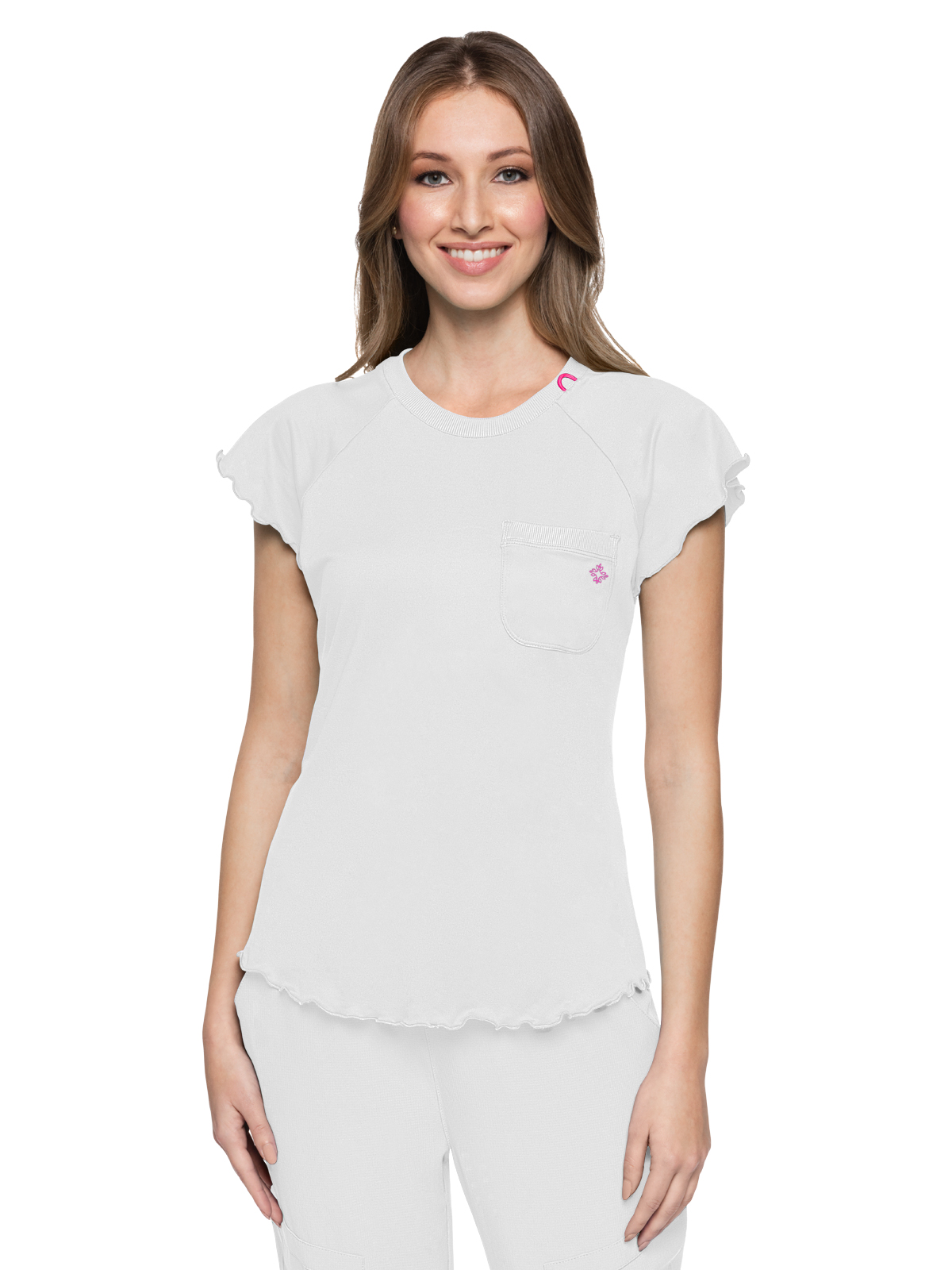 Med Couture 706 Women's 1-Pocket Lettuce-Edged Top