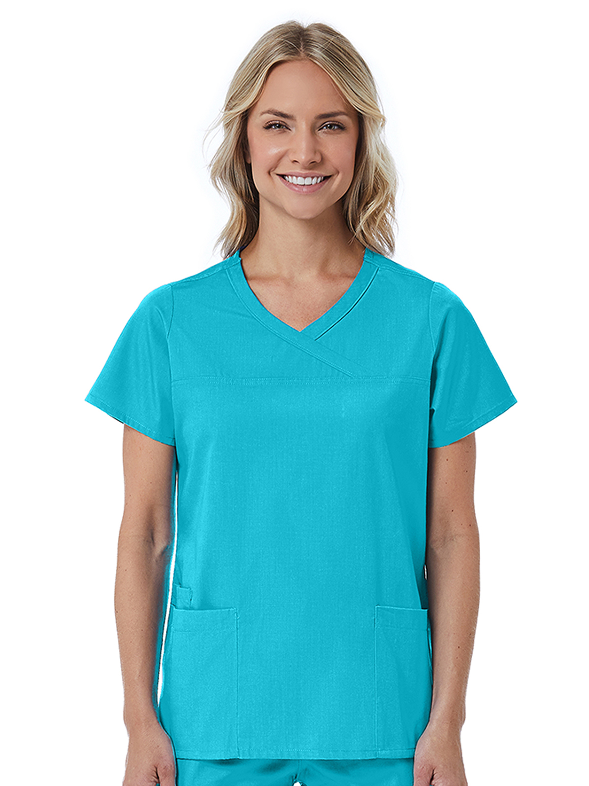 Maevn 1726 Women's Three-Pocket Curved Mock Wrap Top