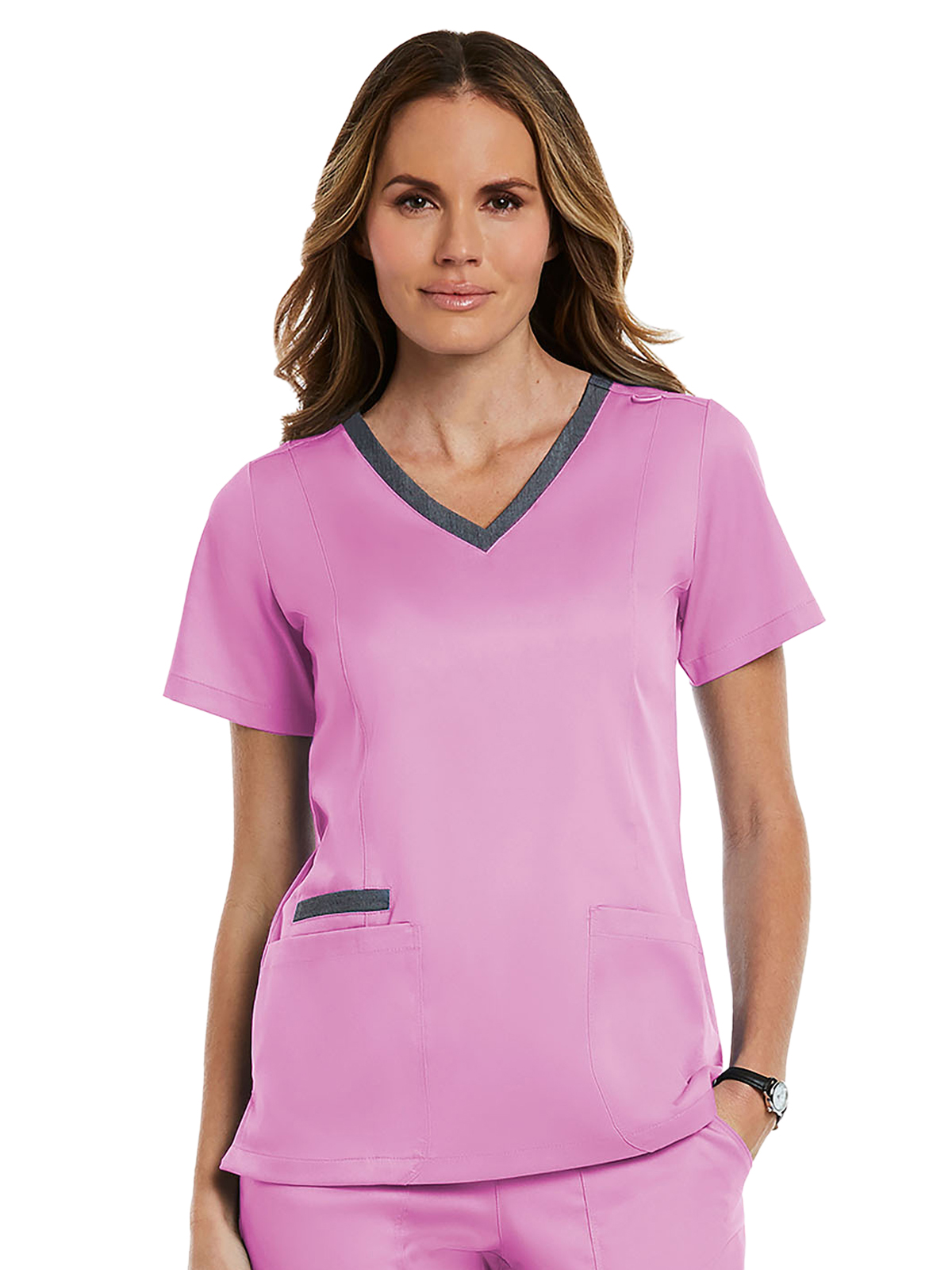 Maevn 3502 Women's Three-Pocket Heather Neck Band Top