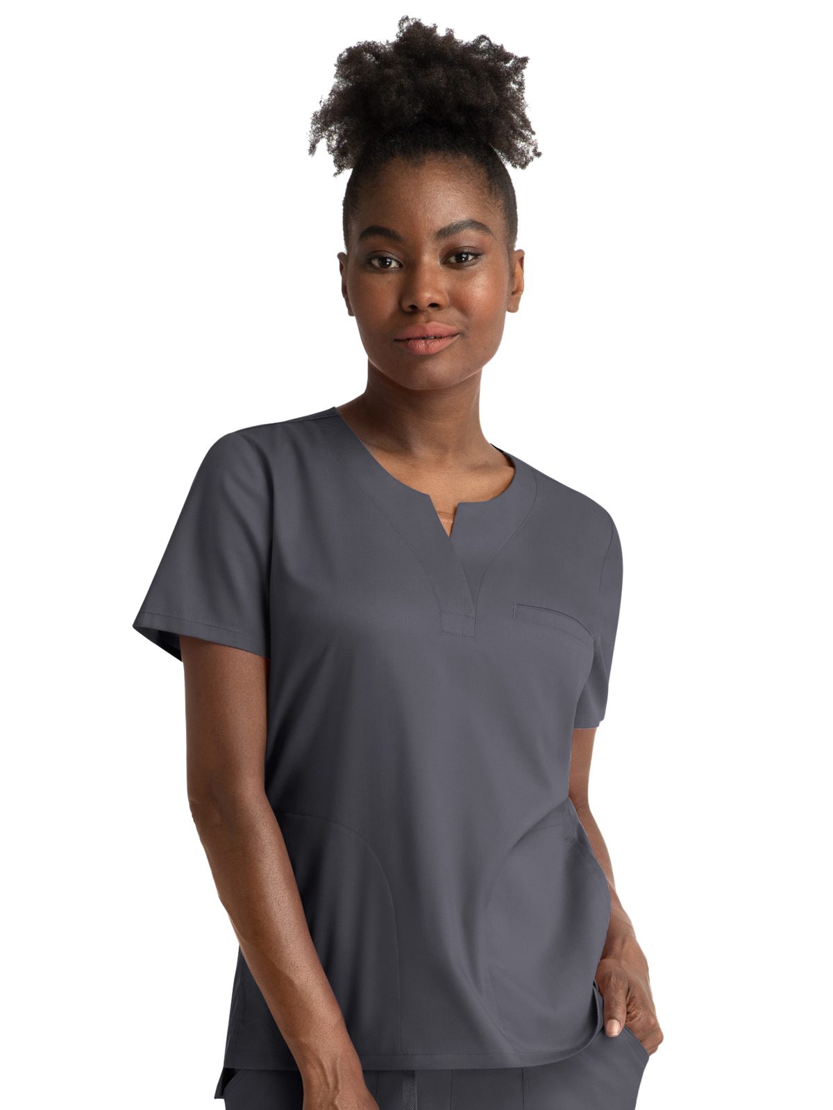 Maevn 3504 Women's Three-Pocket Notched Crew Neck Top