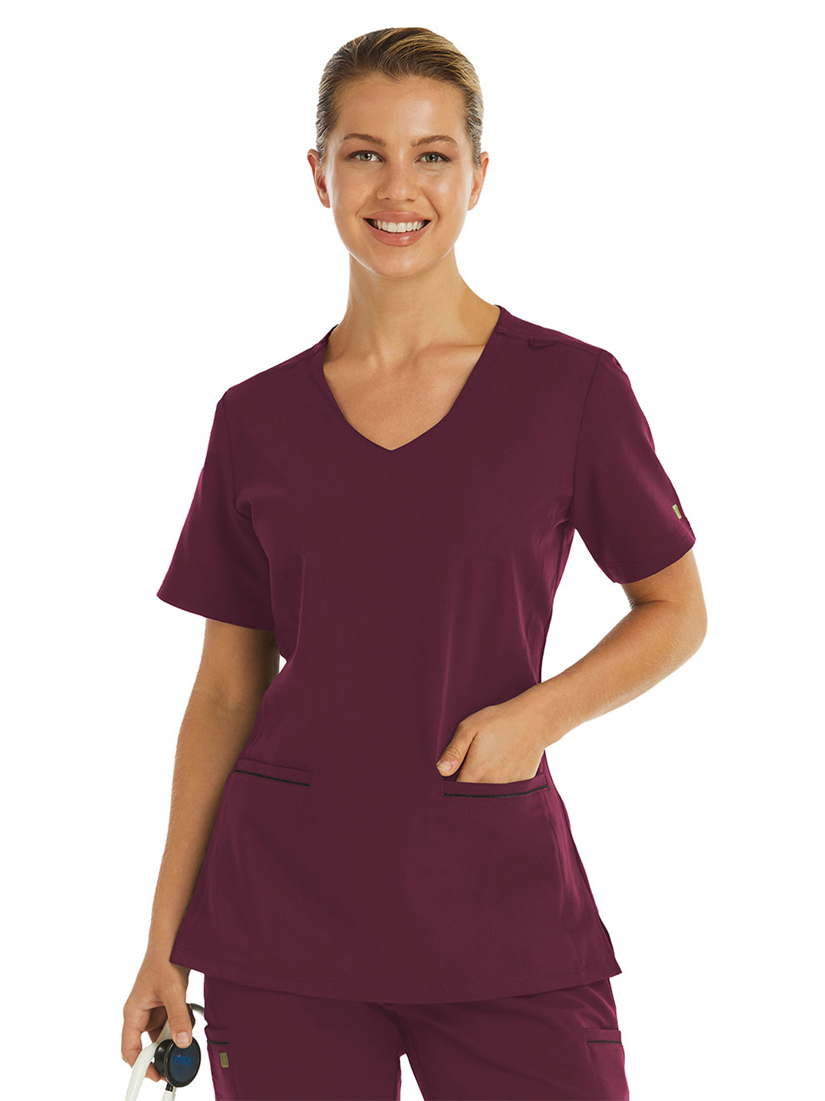 Maevn 3902 Women's Two-Pocket Knit V-neck Top