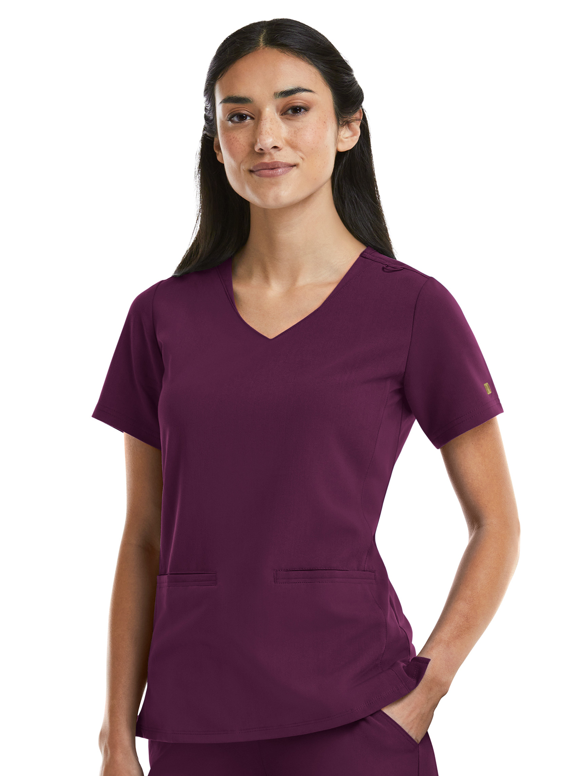 Maevn 3903 Women's Two-Pocket Curved V-Neck Top
