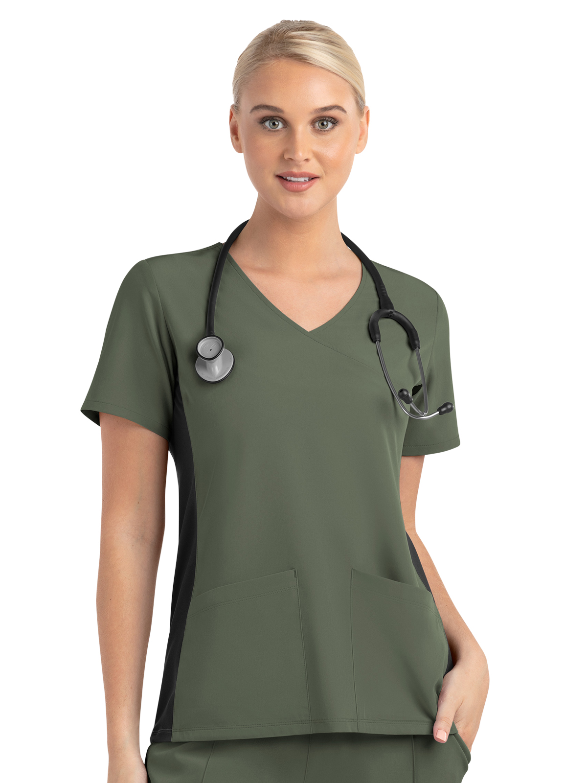 Maevn 4520 Women's Two-Pocket Mock Wrap Top