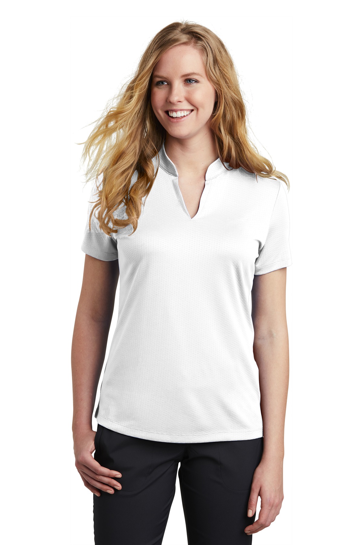 DISCONTINUED Nike Ladies Dri-FIT Hex Textured V-Neck Top. NKAA1848