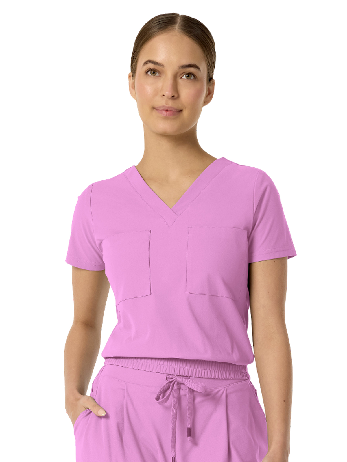 Parkley 1016 Women's Two-Pocket CELINE Tuck Band V-Neck Top