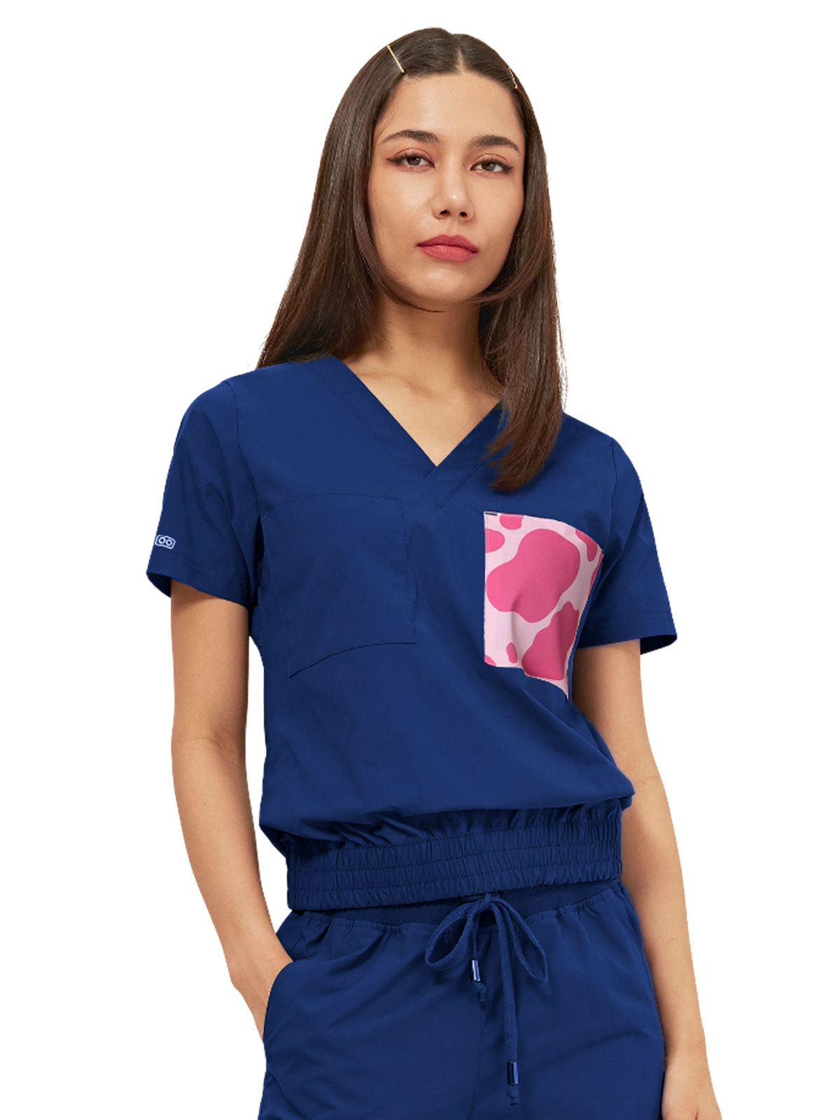 Parkley 1018 Women's Two-Pocket LUNA Tuck Band V-Neck Top