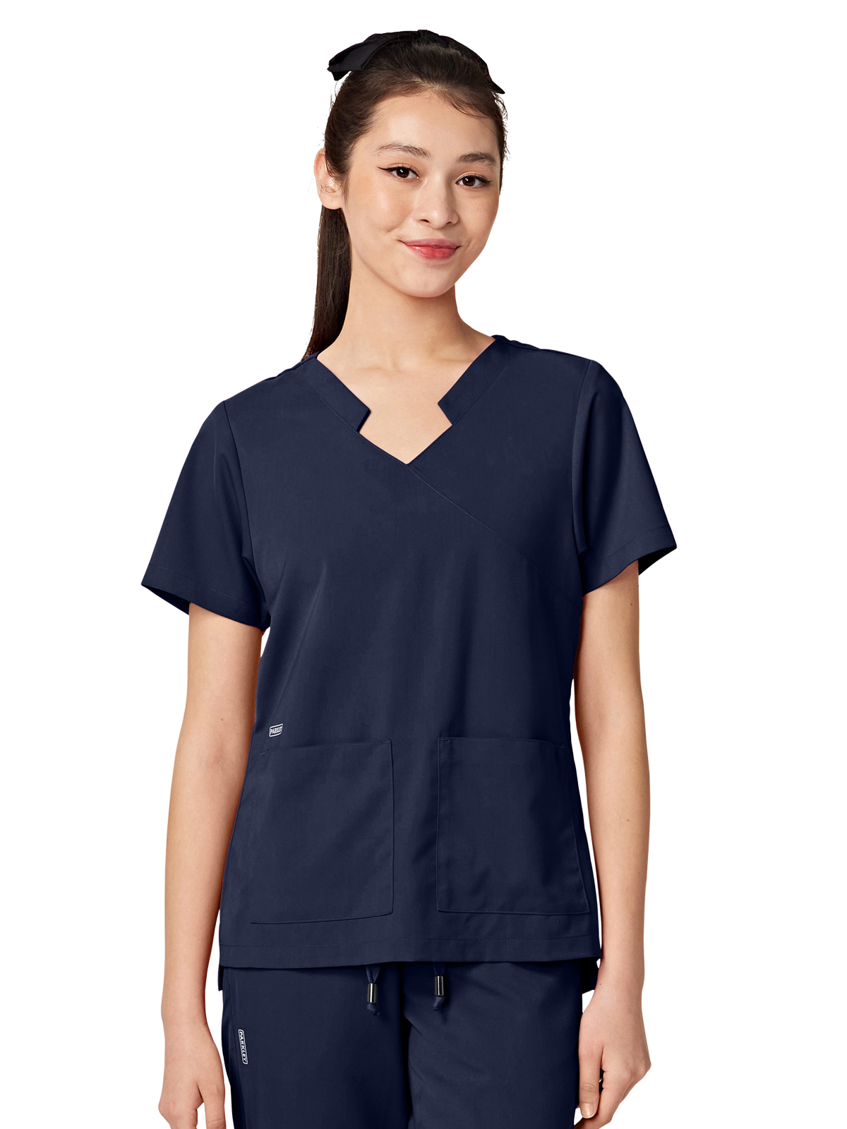 Parkley 1041 Women's Two-Pocket TESS Mandarin Mock Wrap Top