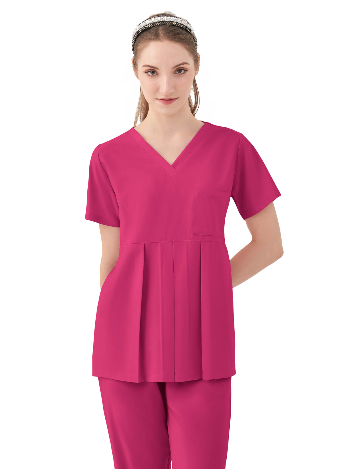 Parkley 1068 Women's One-Pocket ASPEN Peplum Maternity V-Neck Top