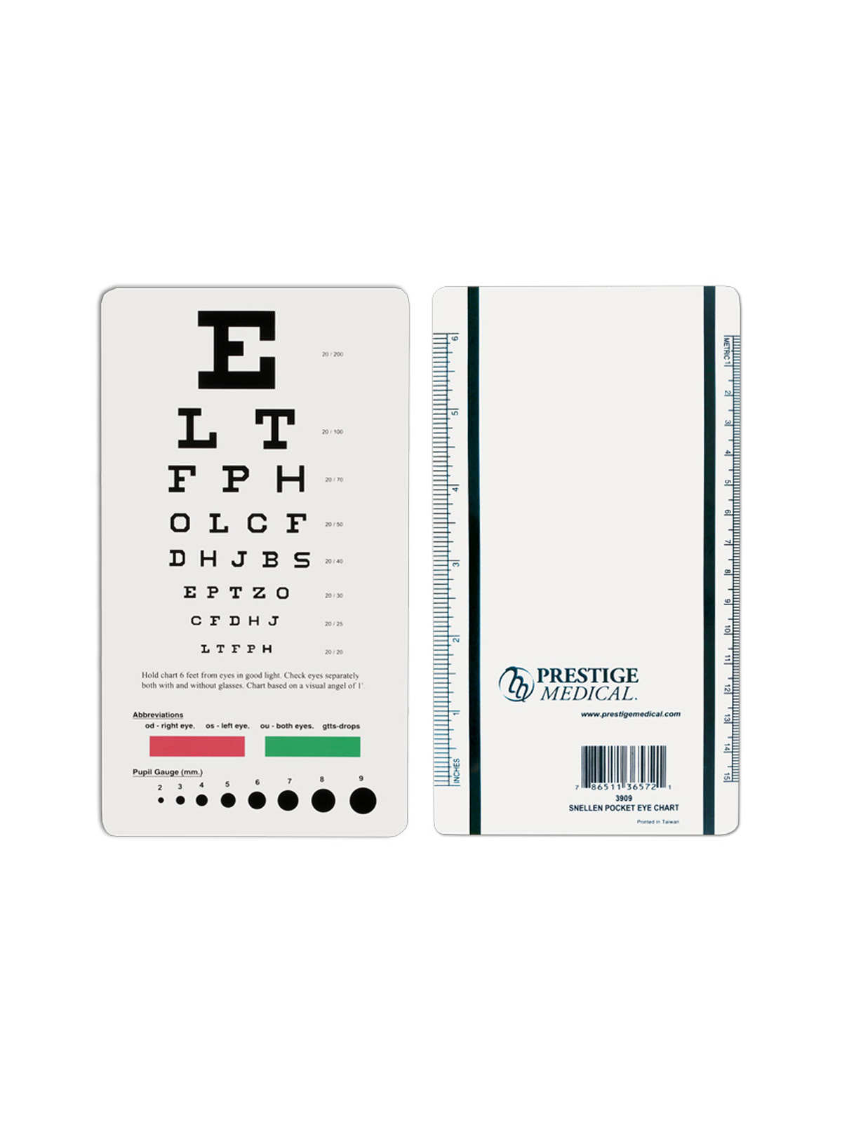 Prestige Medical 3909 Snellen Pocket Eye Chart