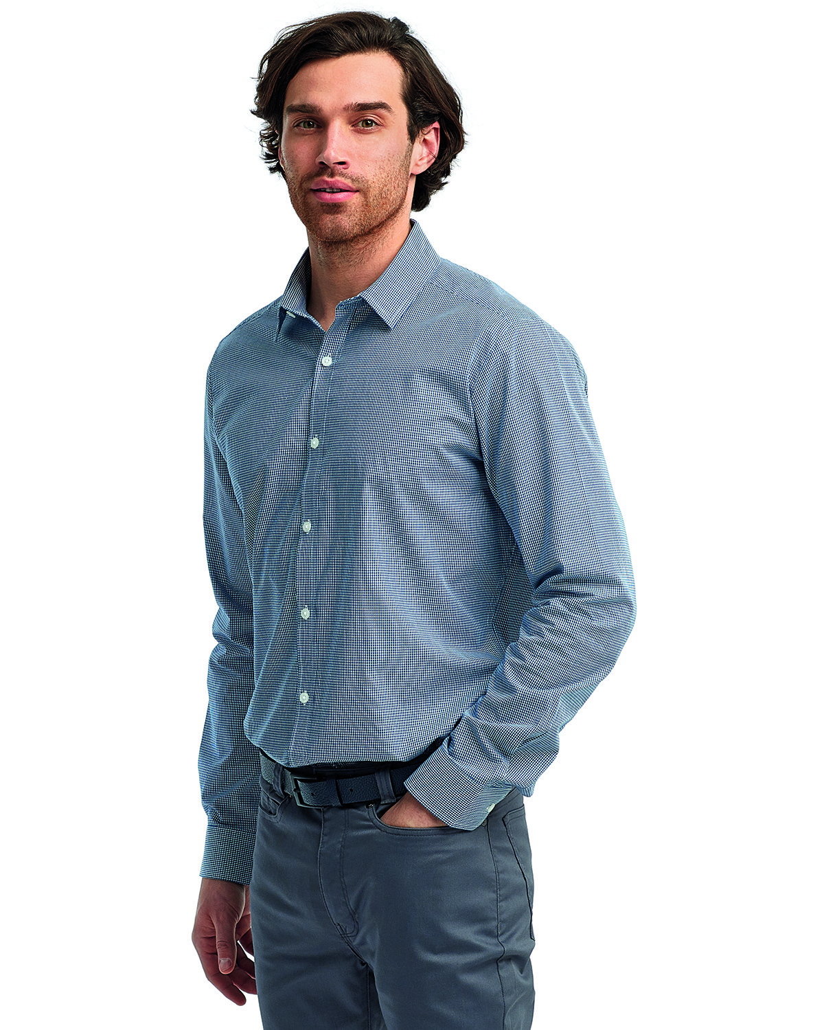 Artisan Collection by Reprime RP220 Men's Microcheck Gingham Long-Sleeve Cotton Shirt