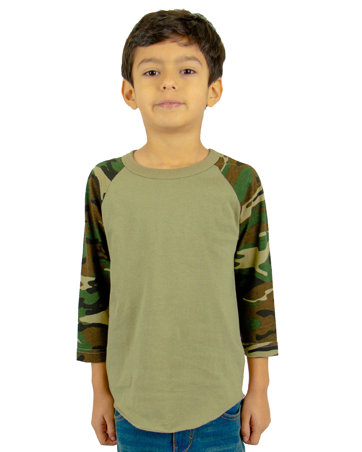Shaka Wear SHRAGCY Youth 6 oz. 3/4-Sleeve Camo Raglan T-Shirt