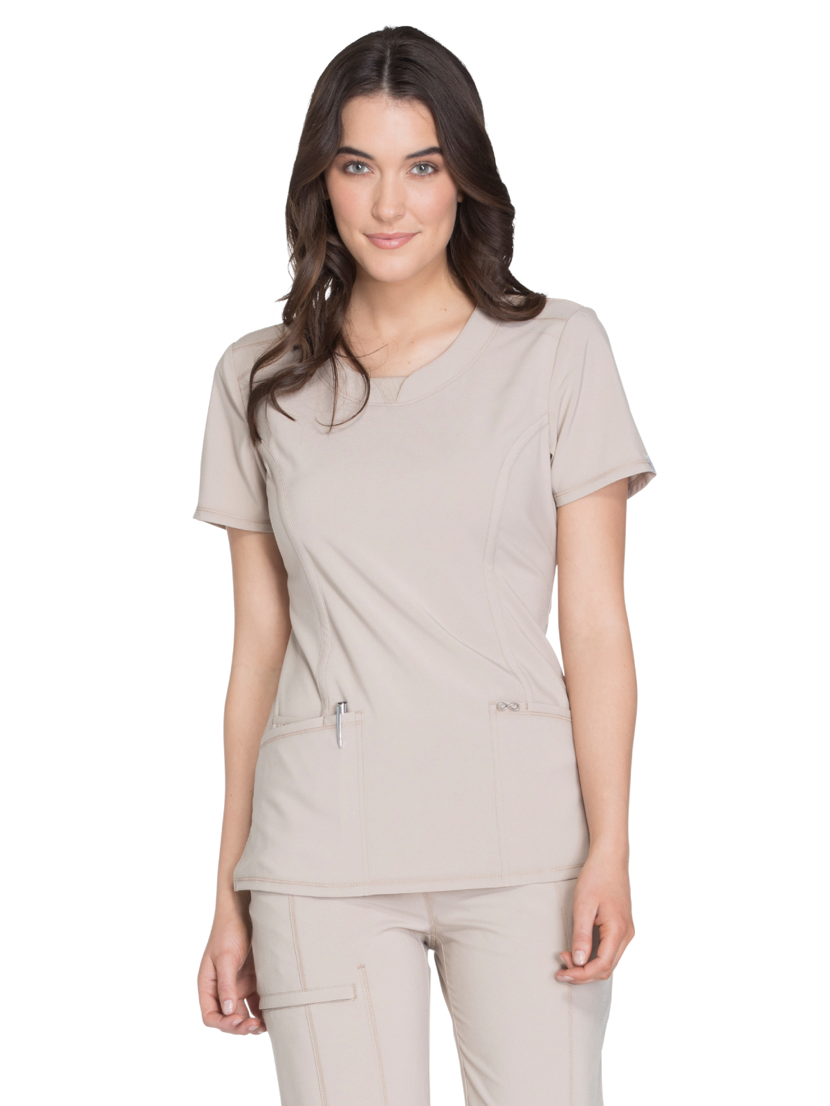 Infinity 2624A Women's Stretch Rib-knit Back Panel Round Neck Top