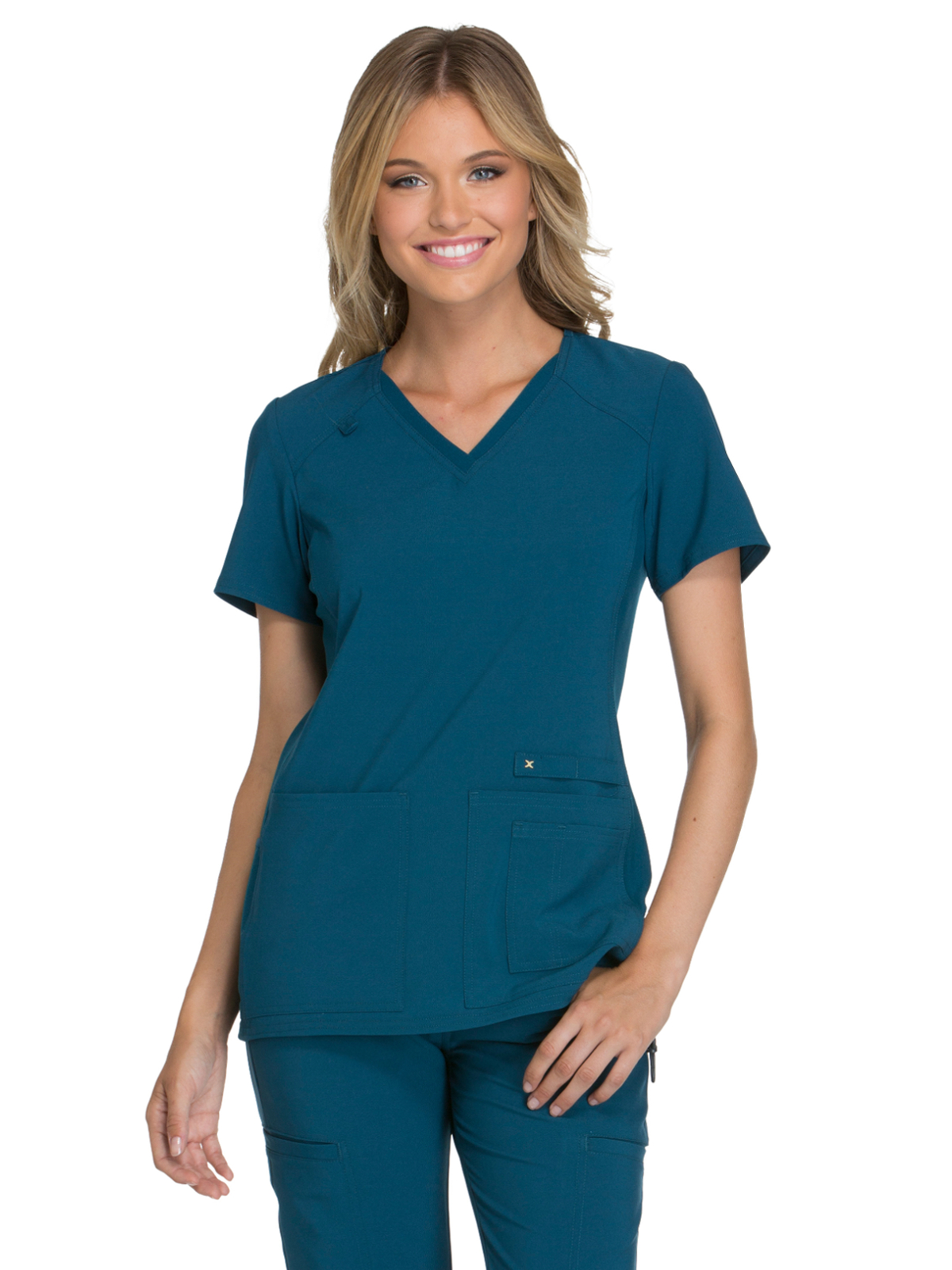 Cherokee CK605 Women's 2 Pocket V-Neck Knit Side Panel Top