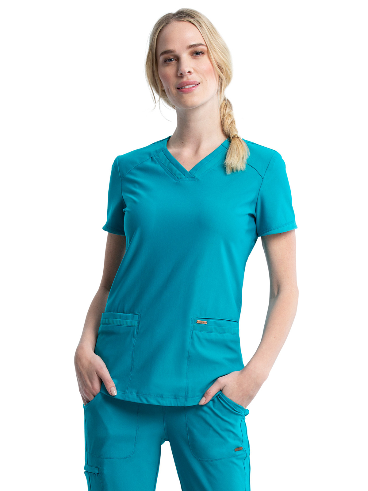 Cherokee CK840 Women's Curved Hemline V-Neck Top