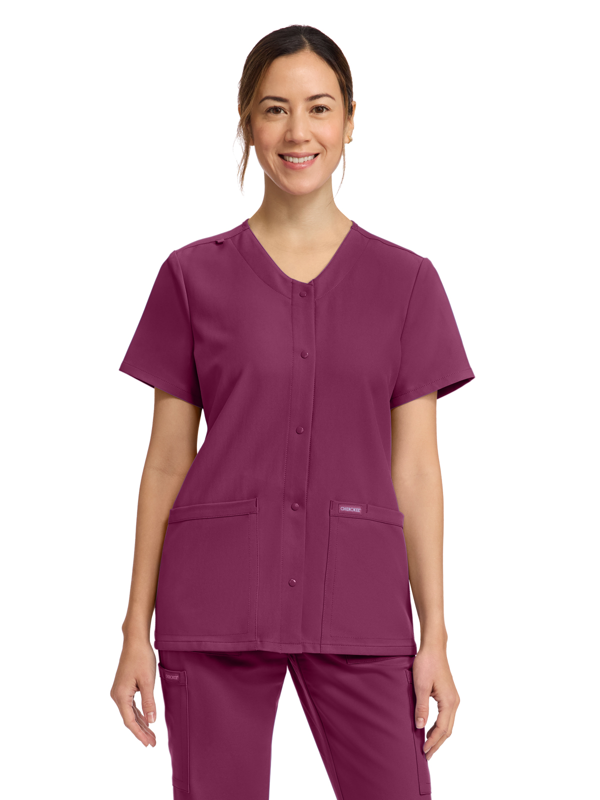 Cherokee CK844A Women's 2-Pocket Snap-Front Top