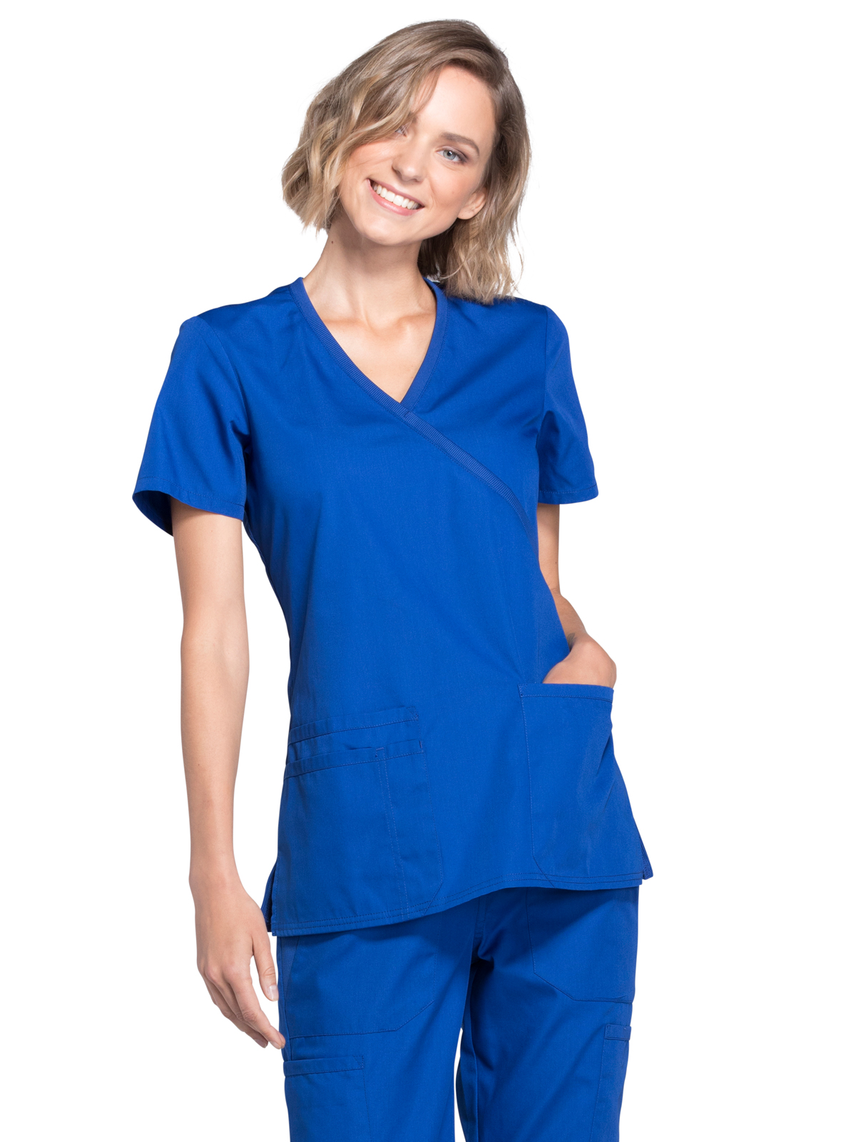 Cherokee WW650 Women's 2-Pocket Mock Wrap Top
