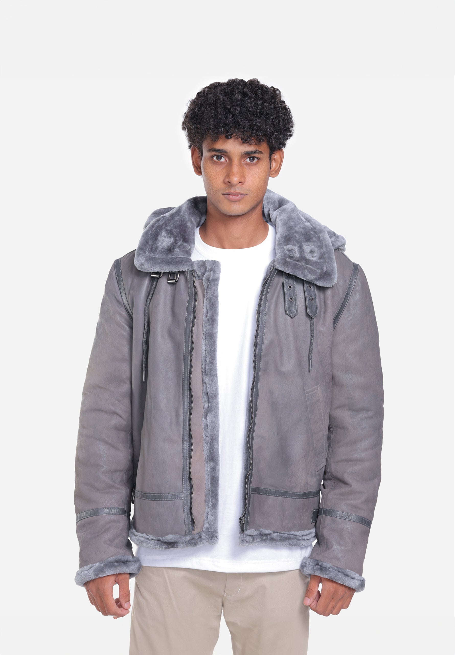 BJM116 Edgar B3 Grey Leather Bomber Jacket