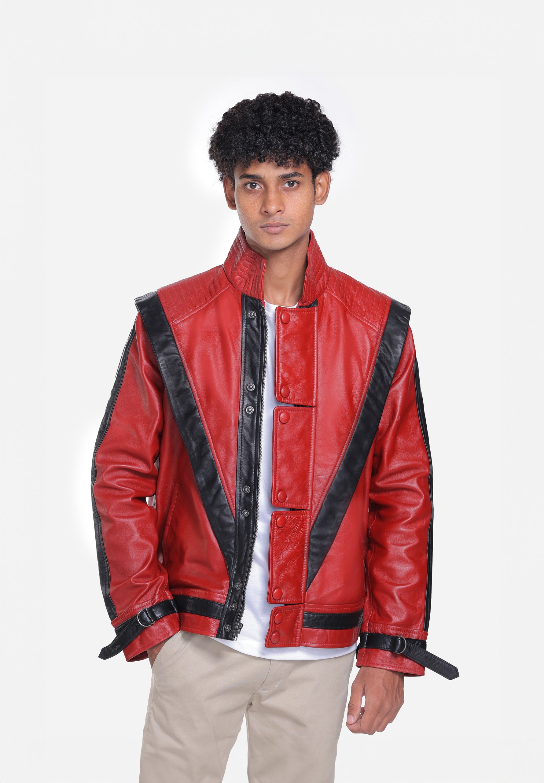 BJM107 Red Thriller Leather Jacket