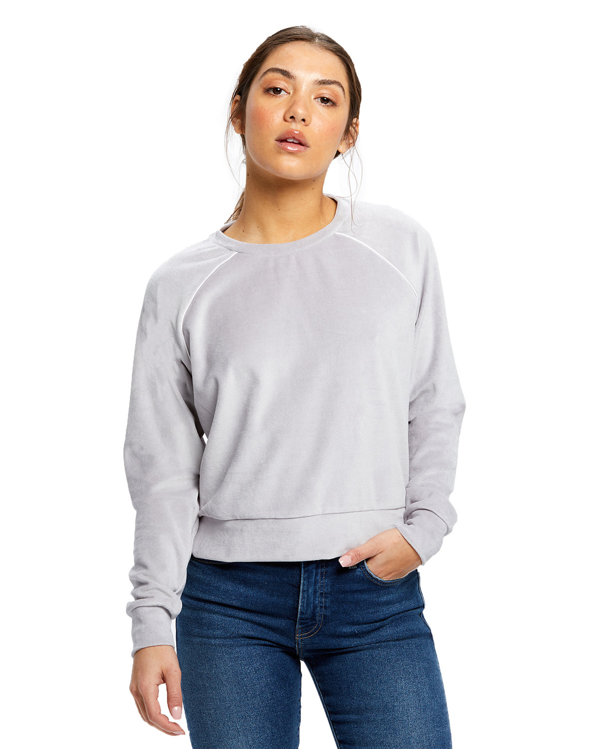 US Blanks US538 Women's Velour Long Sleeve Crop T-Shirt