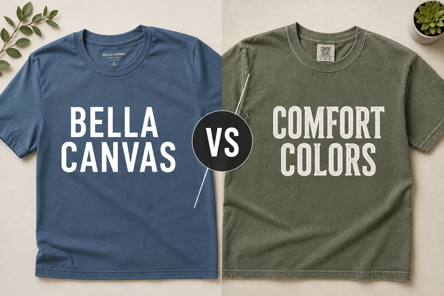 bella canvas t-shirt and comfort colors t-shirt laying flat